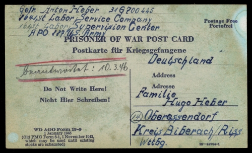 1946, Kriegsgefangenenlagerpost, Brief