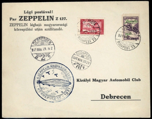 1931, Zeppelin,Zeppelinpost LZ 127,Ungarnfahrten, Si 102 Ab, Brief