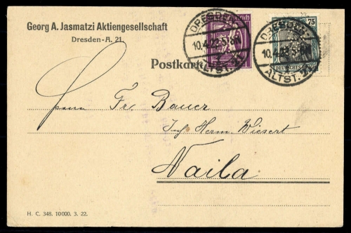 1922, Deutsches Reich, 104 u.a. FL, Brief