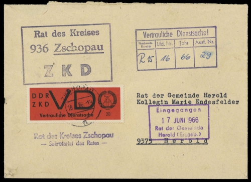 1965, DDR Vertrauliche Dienstsachen, 3 x, Brief