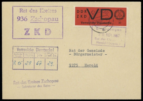 1965, DDR Vertrauliche Dienstsachen, 3 x, Brief