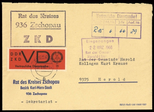 1965, DDR Vertrauliche Dienstsachen, 3 x, Brief