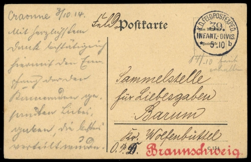 1914, Altdeutschland Braunschweig, Brief