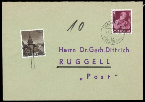 1951, Liechtenstein, 289 u.a., Brief