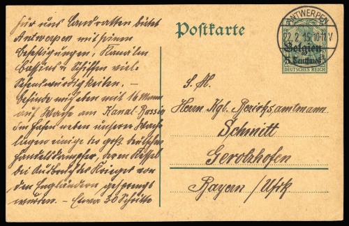 1914, Deutsche Besetzung I. WK Belgien, P1, Brief
