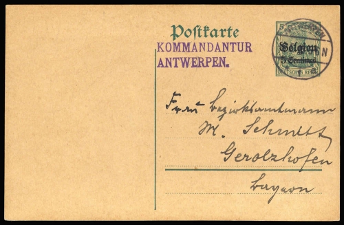 1914, Deutsche Besetzung I. WK Belgien, P1, Brief