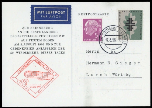 1958, Bundesrepublik Deutschland, 179 + 292, Brief