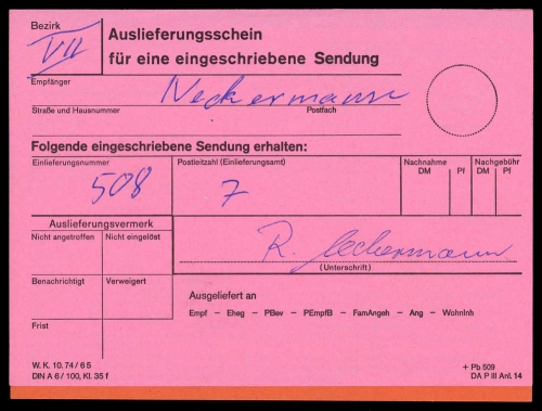 1974, Bundesrepublik Deutschland, Brief