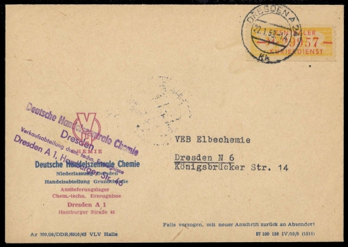 1958, DDR Verwaltungspost B Zentraler Kurierdienst, 16 M, Brief