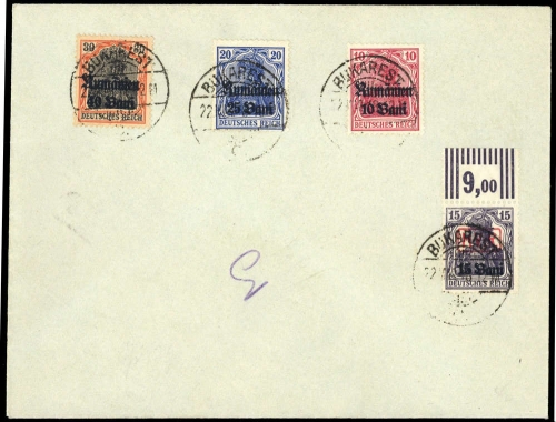 1917, Deutsche Besetzung I. WK Rumänien, 1 W OR, 9, 11a, 12, Brief