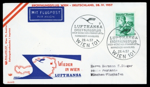1957, Luftfahrt,Flugpost,Lufthansa, Brief