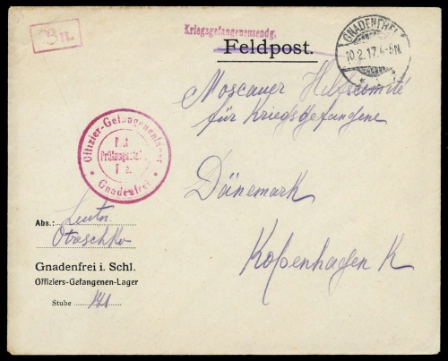1917, Kriegsgefangenenlagerpost, Brief