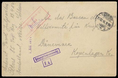 1916, Kriegsgefangenenlagerpost, Brief