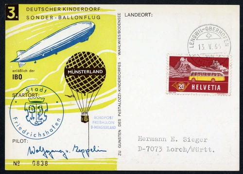 1966, Luftfahrt,Ballon,Ballonpost, DKSB 3, Brief
