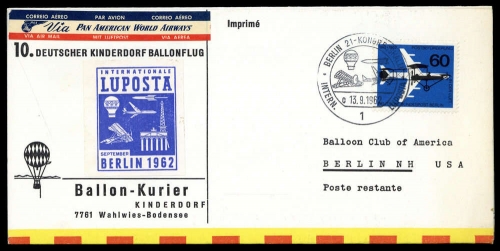 1962, Luftfahrt,Ballon,Ballonpost, DKB 10 a, Brief
