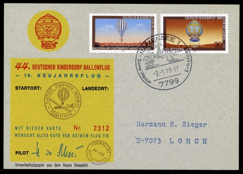1979, Luftfahrt,Ballon,Ballonpost, DKB 44, Brief