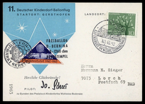 1962, Luftfahrt,Ballon,Ballonpost, DKB 11, Brief