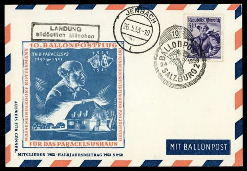 1953, Luftfahrt,Ballon,Ballonpost, ÖPJRBF 10 b, Brief