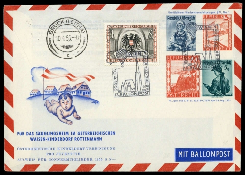 1955, Luftfahrt,Ballon,Ballonpost, ÖPJRBF 13 a, Brief