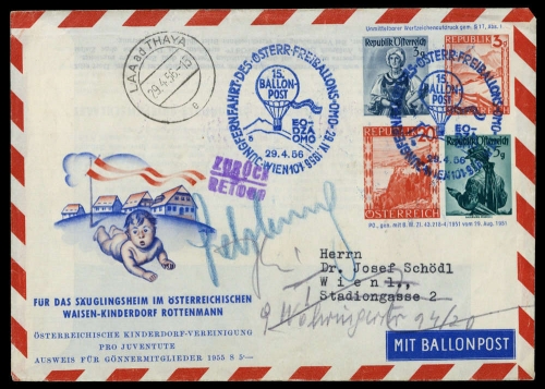 1956, Luftfahrt,Ballon,Ballonpost, ÖPJRBF 15 Var., Brief