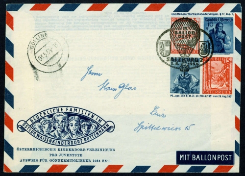 1954, Luftfahrt,Ballon,Ballonpost, ÖPJRBF 11 a, Brief