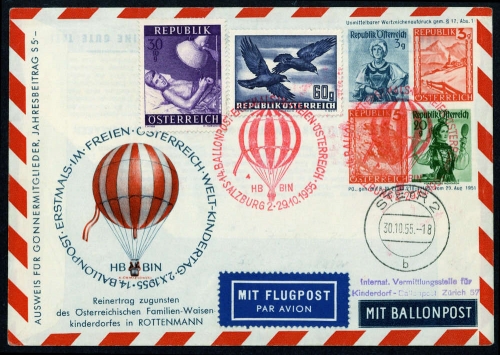 1955, Luftfahrt,Ballon,Ballonpost, ÖPJRBF 14 a 1, Brief