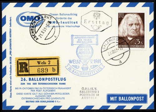 1961, Luftfahrt,Ballon,Ballonpost, ÖPJRBF 26 b, Brief