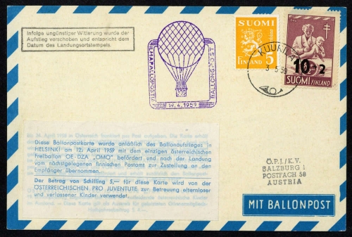 1959, Luftfahrt,Ballon,Ballonpost, ÖPJSBF 4 c 1, Brief