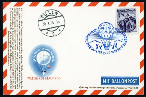 1956, Luftfahrt,Ballon,Ballonpost, ÖPJRBF 16 d, Brief