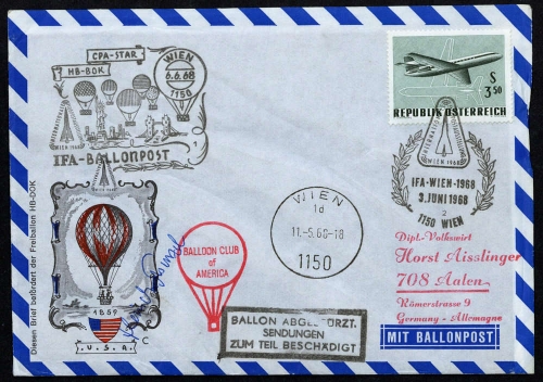 1968, Luftfahrt,Ballon,Ballonpost, ÖPJSBF 9.6, Brief