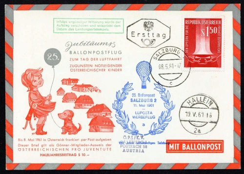 1961, Luftfahrt,Ballon,Ballonpost, ÖPJRBF 25 a, Brief