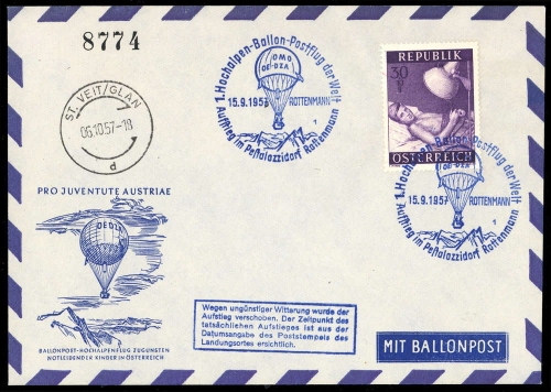 1957, Luftfahrt,Ballon,Ballonpost, ÖPJSBF 3 a, Brief
