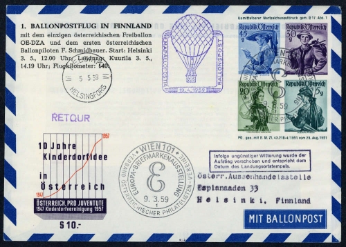 1959, Luftfahrt,Ballon,Ballonpost, ÖPJSBF 4 a, Brief