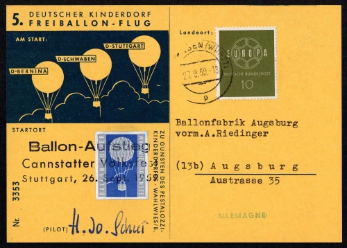 1959, Luftfahrt,Ballon,Ballonpost, DKB 5 a, Brief