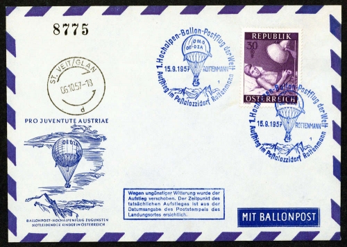 1957, Luftfahrt,Ballon,Ballonpost, ÖPJSBF 3 a, Brief