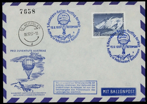 1957, Luftfahrt,Ballon,Ballonpost, ÖPJSBF 3 a, Brief