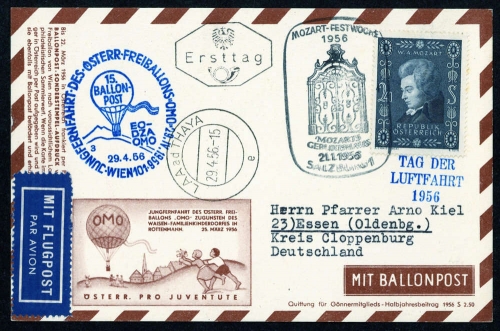 1956, Luftfahrt,Ballon,Ballonpost, ÖPJRBF 15 b 1, Brief
