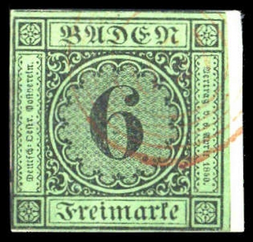 1851, Altdeutschland Baden, 3 b, Briefst.