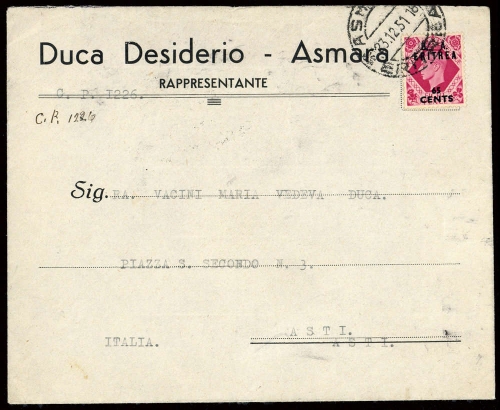 1950, Italenisch Eritrea Britische Militärpost, 21, Brief