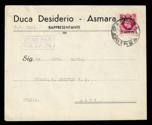 1950, Italenisch Eritrea Britische Militärpost, 21, Brief