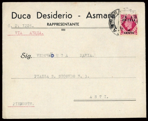 1950, Italenisch Eritrea Britische Militärpost, 21, Brief