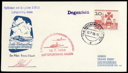 1958, Luftfahrt,Flugpost,Segelflugpost, Brief