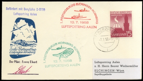 1958, Luftfahrt,Flugpost,Segelflugpost, Brief
