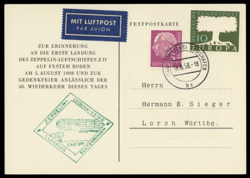 1958, Zeppelin,Zeppelin Sonderstempel,Sonderstempel nach 1939, ...