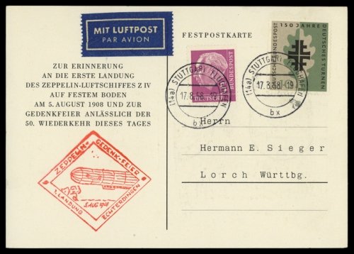 1958, Zeppelin,Zeppelin Sonderstempel,Sonderstempel nach 1939, ...