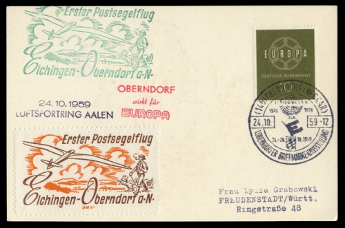 1959, Luftfahrt,Flugpost,Segelflugpost, Brief