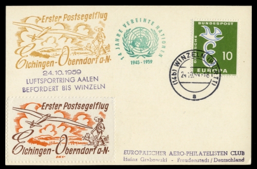 1959, Luftfahrt,Flugpost,Segelflugpost, Brief