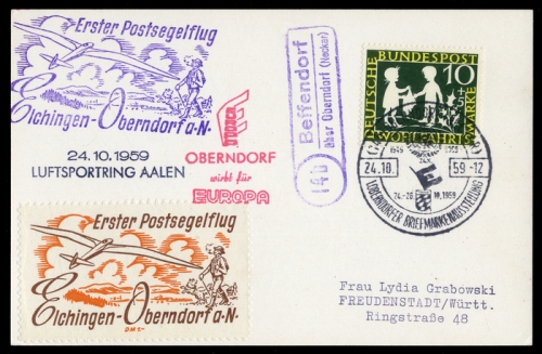 1959, Luftfahrt,Flugpost,Segelflugpost, Brief