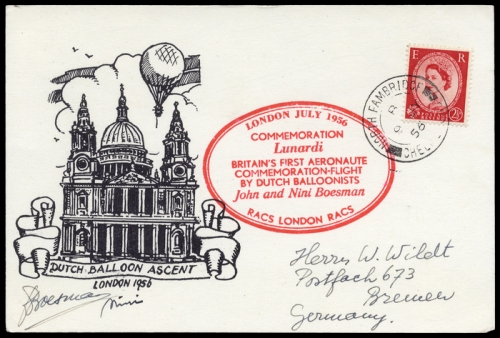 1956, Luftfahrt,Ballon,Sonstiges, Brief