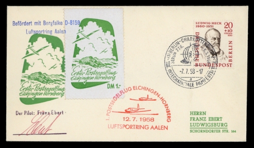 1958, Luftfahrt,Flugpost,Segelflugpost, Brief